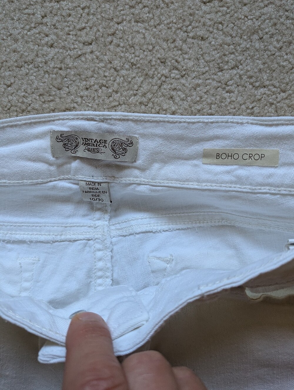 Vintage America White Boho Crop Jeans 10